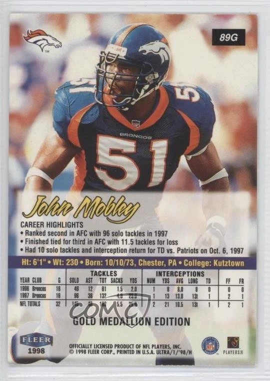1998 Ultra Gold Medallion John Mobley #89G - Image 2 of 2