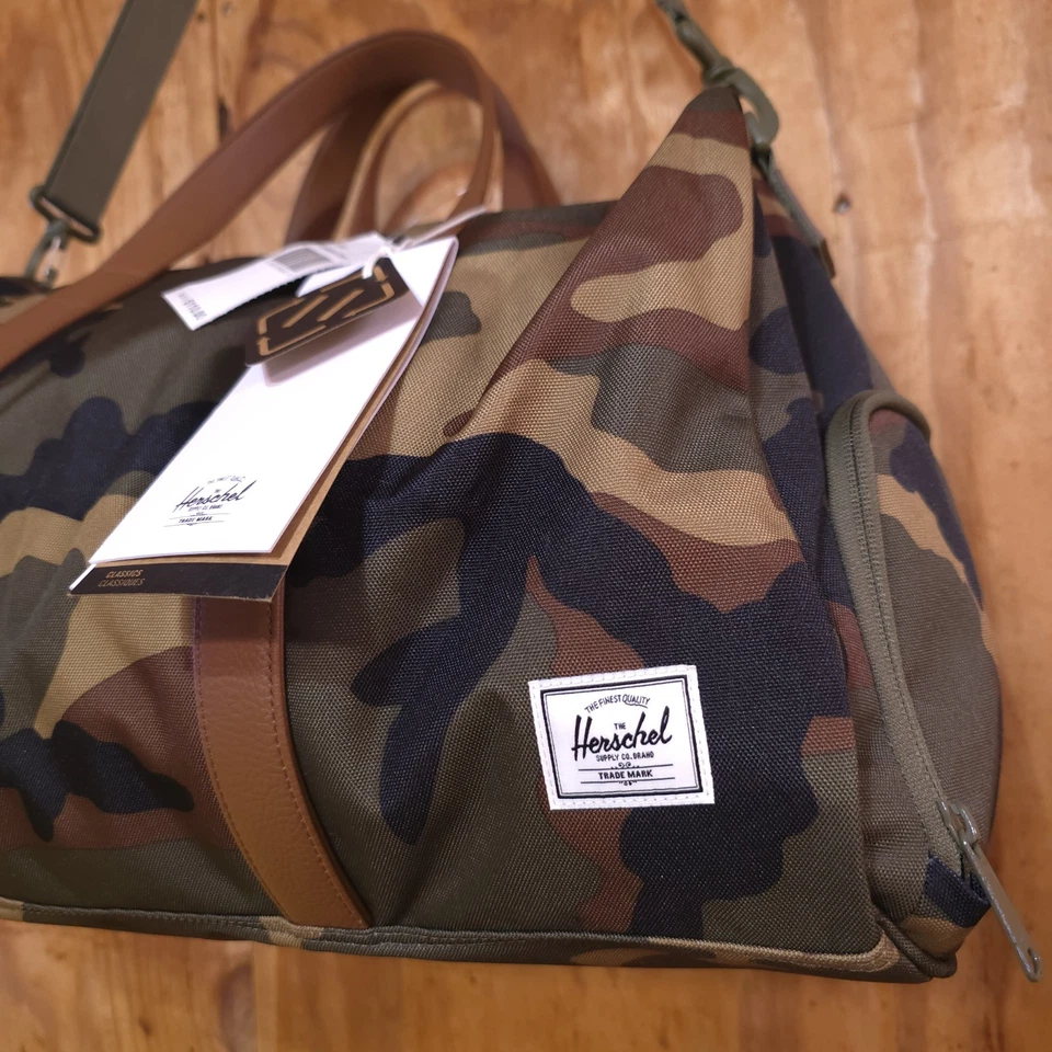 Herschel Novel Duffle Woodland Camo FAUX Leather and Shoulder Strap - DAD DENIM - Image 2 of 4