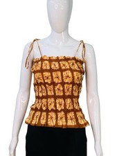 Ulla Johnson Women's Cotton Tube Neck Tie Die Print Ruffle Blouse Tunic Top XS 2