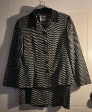 Leslie Fay Women's 2-Piece Skirt Suit Black White Size 10 Vintage 80s