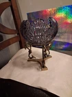 Vintage Fenton Rose Bowl Vase with Brass Stand Purple Glass