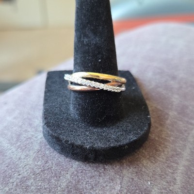 QVC Signed Sterling Silver 925 Tri-Color Gold CZ Round Band Ring Size 8