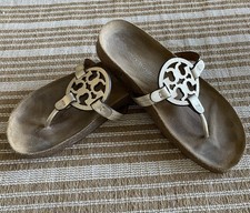 Tory Burch Sandals Cloud Miller Womens 8.5 Thong Cork footbed Leather Gold Logo