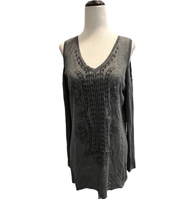Energe World Wear Women s Pullover Gray Long sleeve Cold Shoulder Size Medium