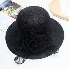 Women Lace Flower Wide Brim Sun Hat Ladies Elegant Church Wedding Party Beach