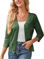 Women's Cropped Cardigan 3/4 Sleeve Lightweight Knit Crochet Shrug Sweater