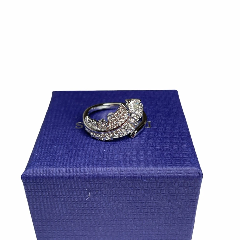 Bonito anillo pluma Swarovski blanco enchapado en rodio talla 6/52 Foto 4 de 4