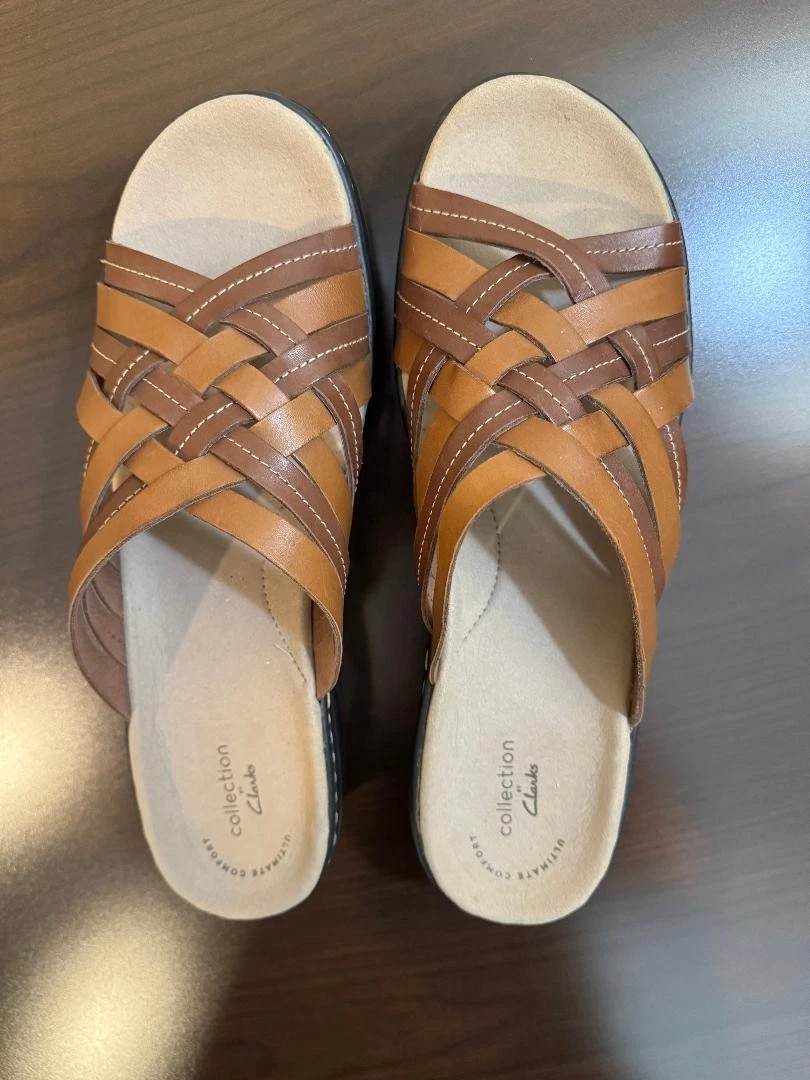 Sandali donna Clarks Lexi Selina con zeppa nuovi misura 11 larghi marroni