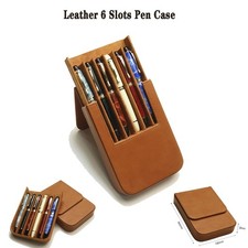 Leather 6 Slots Hard Fountain Pen Case Storage Box Removable Pen Tray Grey
