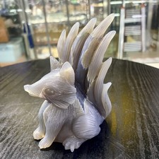 317G Natural Agate Geode Hand Carved Nine-tailed Fox Quartz Crystal Decor