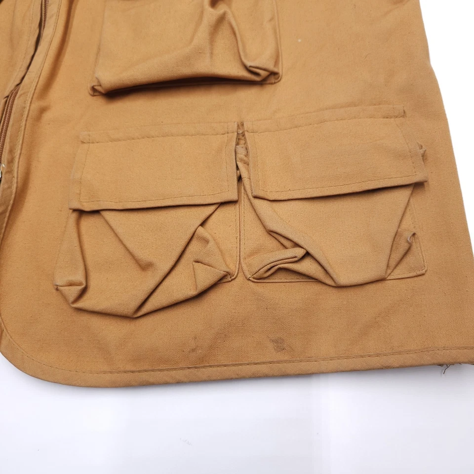 Vintage 60s Columbia Sportswear Duck Canvas Fishing Vest Size Large Brown MCM - Image 3 of 4