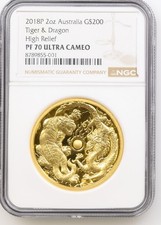 Australia 2018 P Dragon & Tiger $200 2 Oz Gold High Relief Proof Coin NGC PF70 4417.29 per troy oz