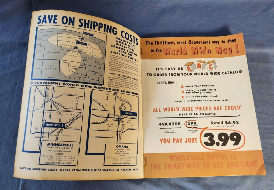 Rare! Vtg. 195060's WORLD WIDE Catalog Gen. Merchandise Clothes Clocks