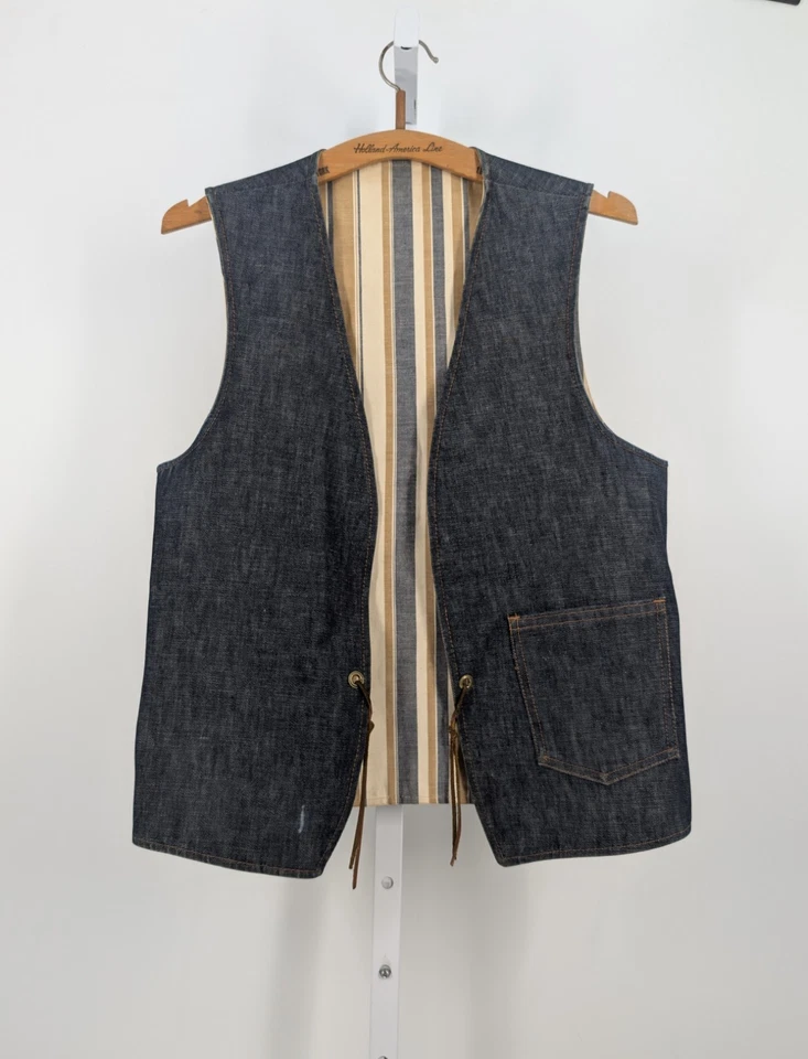 Chaleco Chaleco Levi's Vintage Años 60 70 Naranja Tab Reversible Cuero Corbata Grande E 38 Foto 2 de 4