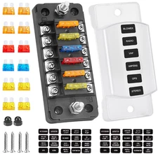 6 Way Fuse Block Blade Fuse Box with Negative Bus, 6 Circuit Fuse Holder Fuse Bl