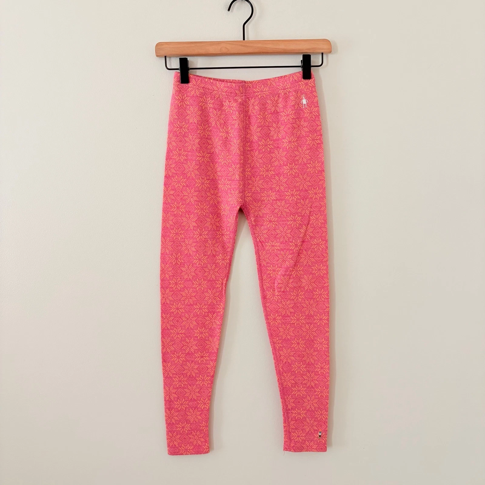 Smartwool Kids Leggings Base Layer L Pink Fair Isle Merino Wool Thermal Mid 250