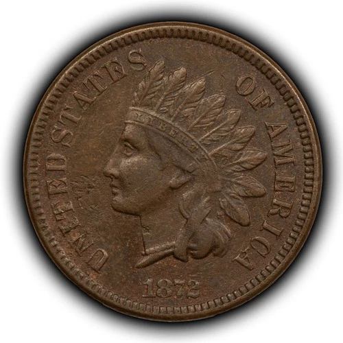 1872 1c Indian Head Small Cent - Chocolate Brown XF+ Key Date - SKU-B4980
