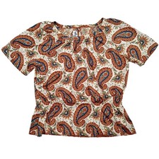 RARE VTG Hamilton Blouse Women 10 D Multi Paisley Peplum Short Sleeve Polyester