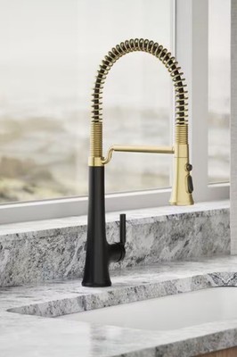 Kohler Tone K-23765-BMB PreRinse SemiPro Spray Kitchen Faucet Black Modern Brass