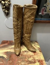 Vintage Saffron Eel Skin Boots Tan Handmade In Spain Pullon Mid Heel Women s 5