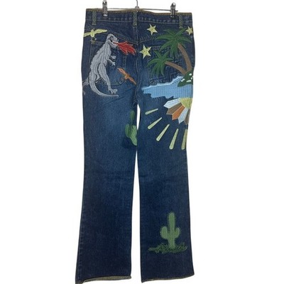 RARE See by Chloe Vintage Embroidered Jeans Dinosaur Space Rocket Denim Size 26