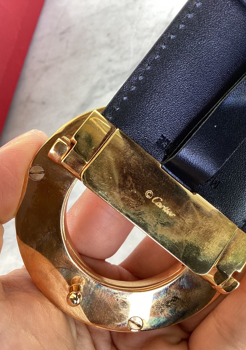 Genuine CARTIER Black Leather Trinity Belt With Box And Card