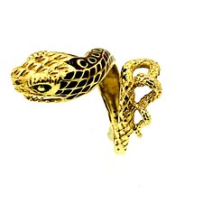 UNIQUE 18K YELLOW GOLD ENAMEL SNAKE RING