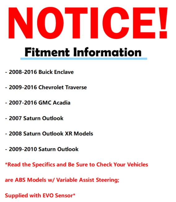 Varillas de amarre de cremallera y piñón para Buick Enclave GMC Acadia Saturn Outlook Traverse Foto 2 de 4