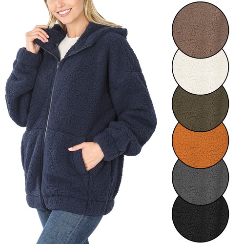 KOGMO Women's Soft Sherpa Zip Up Jacket with Hoodie