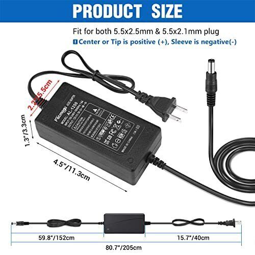 12V 5A Power Supply, 12V 5A 60 W AC Adapter, 12 Volt 5amp AC/DC Power Adapter - Picture 6 of 8