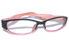 CRYSTAL JEWELED READING GLASSES PINK BLACK MADE WITH SWAROVSKI NEW READERS 2.00