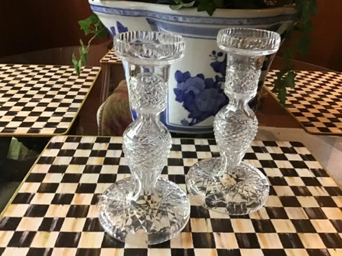 Waterford Crystal ALANA (1952-) Set 2 Candle Stick 7 1/2" vintage  Made Ireland
