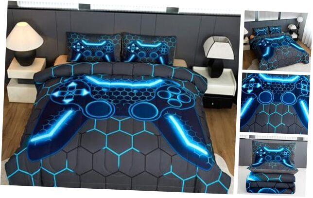 Gaming Size Bedding Set for Kids Boys Girls and Teens,Game Queen Blue