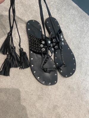 Topshop Studded Sandals Topshop Black Leather Studded Gem Tassel