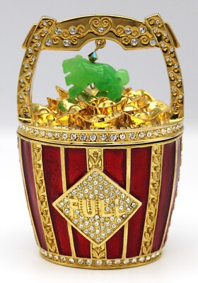 Lucky Trinket Box in Making Money Hand Painted Gold Bejeweled New in Open Box