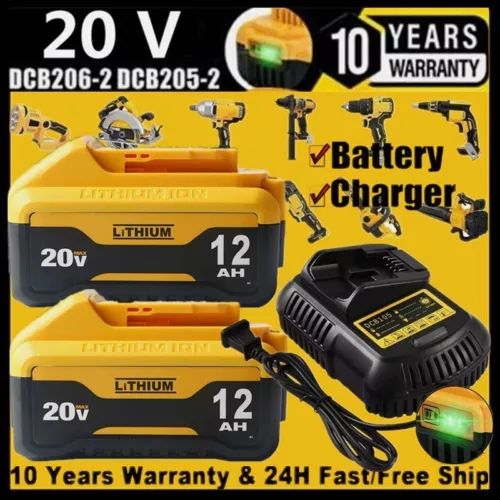 for DeWalt DCB210 20V MAX 12 Ah 6.0Ah Li-Ion Battery /Charger DCB206 Replacement - Picture 1 of 25