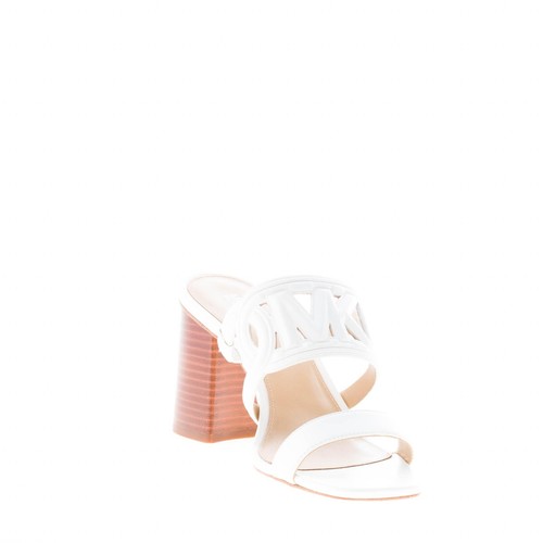 MICHAEL KORS scarpe donna Sandalo slide Alma in pelle bianco con logo MK - Foto 6 di 7