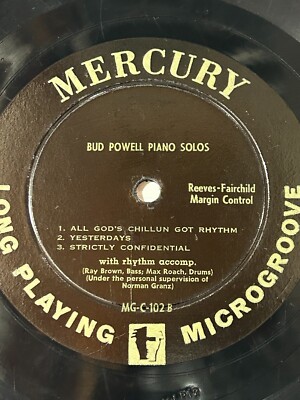 Bud Powell Trio 10'' MERCURY C-102 Piano Solos Norman Granz 33RPM No sleeve