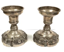 1940s Pair of Sterling Silver Aztec Rose by Sanborns Candlestick Holders 398.4gr