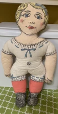 Vintage Rag Cloth Doll 16" Lithograph Cloth Sleep / Awake Reversible