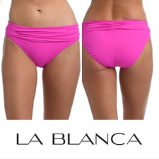 La Blanca Island Goddess Shirred Band Hipster Bottoms Size 12 Pink Orchid EUC