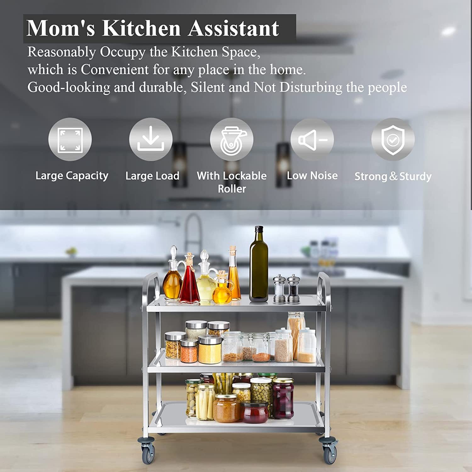 3Tier Medical Trolley Mobile Rolling Cart Hospital Kitchen Utility
