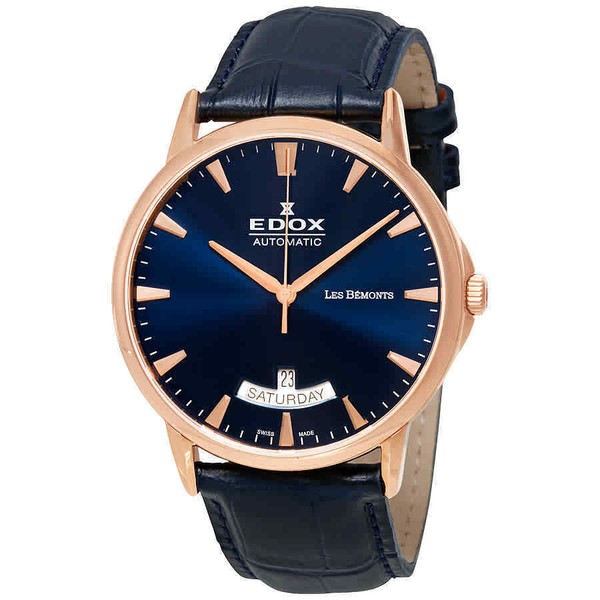 Edox Les Bémonts 42mm Rose Gold Stainless Steel Case with Blue