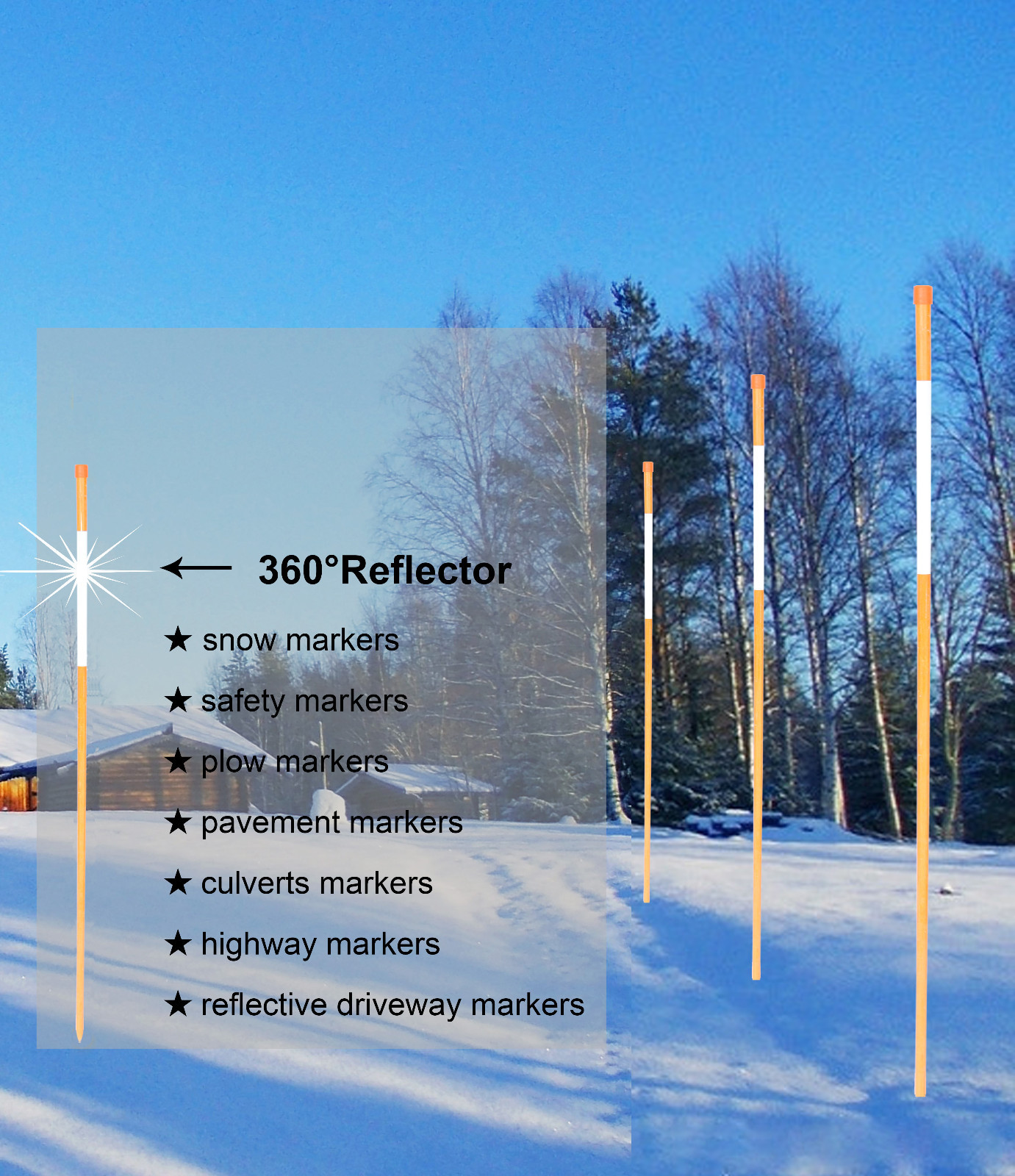 FiberMarker 72in Driveway Markers Orange 5/16in Dia 6ft Reflective Snow Markers