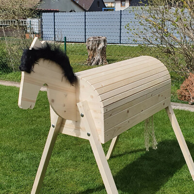 Holzpferd mit beweglichem Kopf Voltigierpferd 114 cm Mähne Schwarz