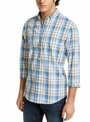 Clubroom Mens Yellow Easy Care Plaid Long Sleeve Collared Classic Fit XL