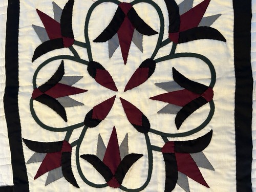 Pair Pillow Covers Hand Quilted 2 Lotus Flower Appliqué Khayameya 17x17” Zip - Picture 2 of 10