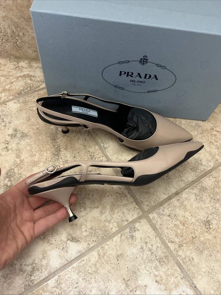 Черные туфли-лодочки с логотипом Prada Slingback Nude размер 38 - Изображение 2 из 4