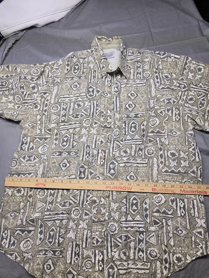 Camisa Vintage Bugle Boy Para Hombre Grande Gris Estampado Abstracto Abotonada Ramie Años 90 Foto 2 de 4