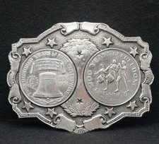 WF01170 AMAZING VINTAGE 1976 200 YEARS OF FREEDOM COINS PEWTER BELT BUCKLE